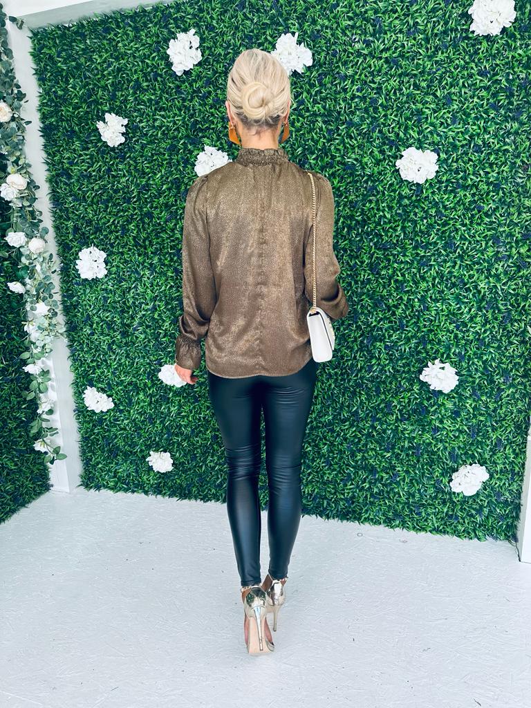 Delilah Olive And Gold Long Sleeve Top