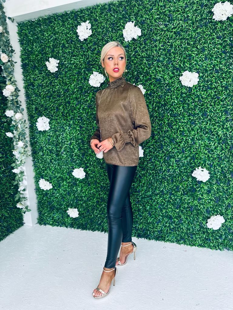 Delilah Olive And Gold Long Sleeve Top