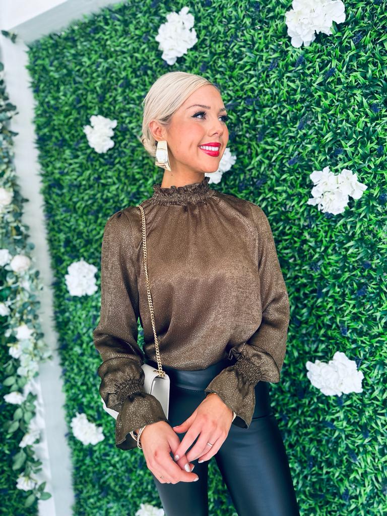 Delilah Olive And Gold Long Sleeve Top