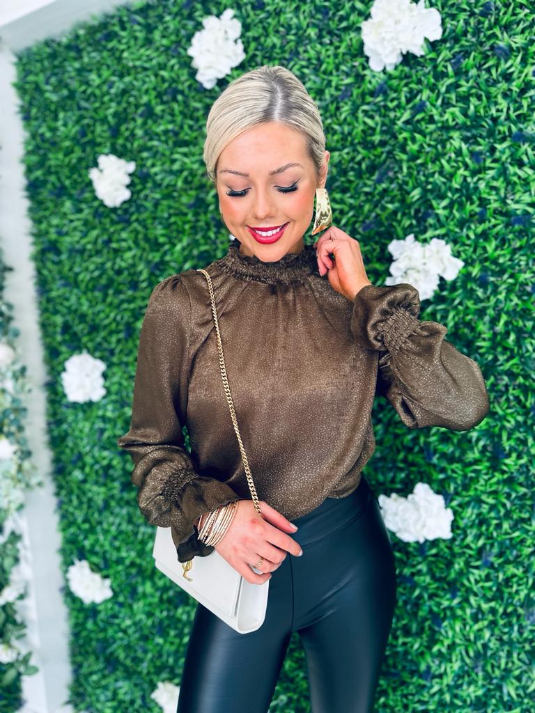 Delilah Olive And Gold Long Sleeve Top