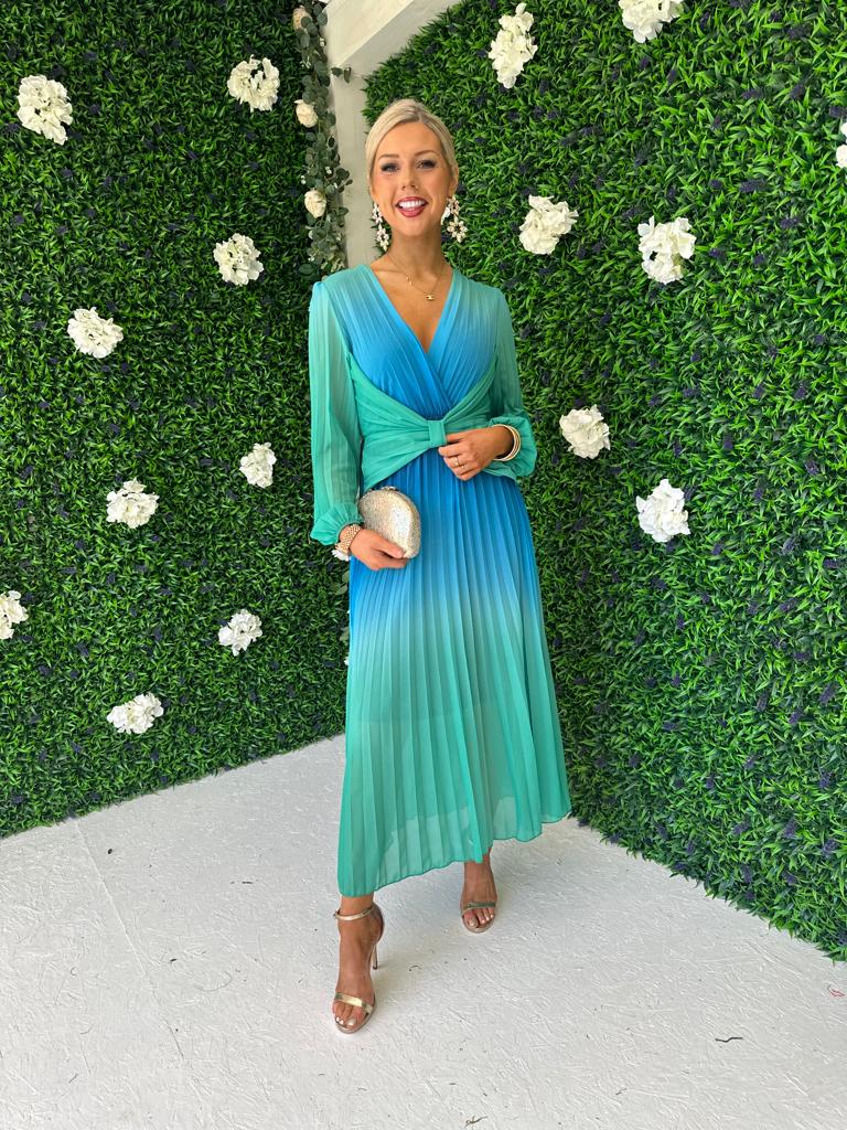 Blair Ombre Pleat Maxi Dress Aqua