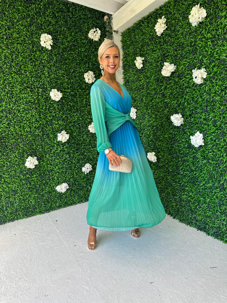 Blair Ombre Pleat Maxi Dress Aqua