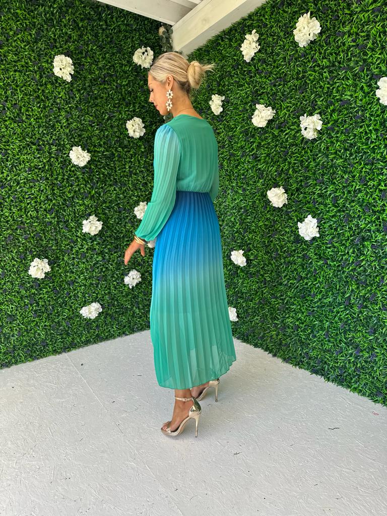 Blair Ombre Pleat Maxi Dress Aqua