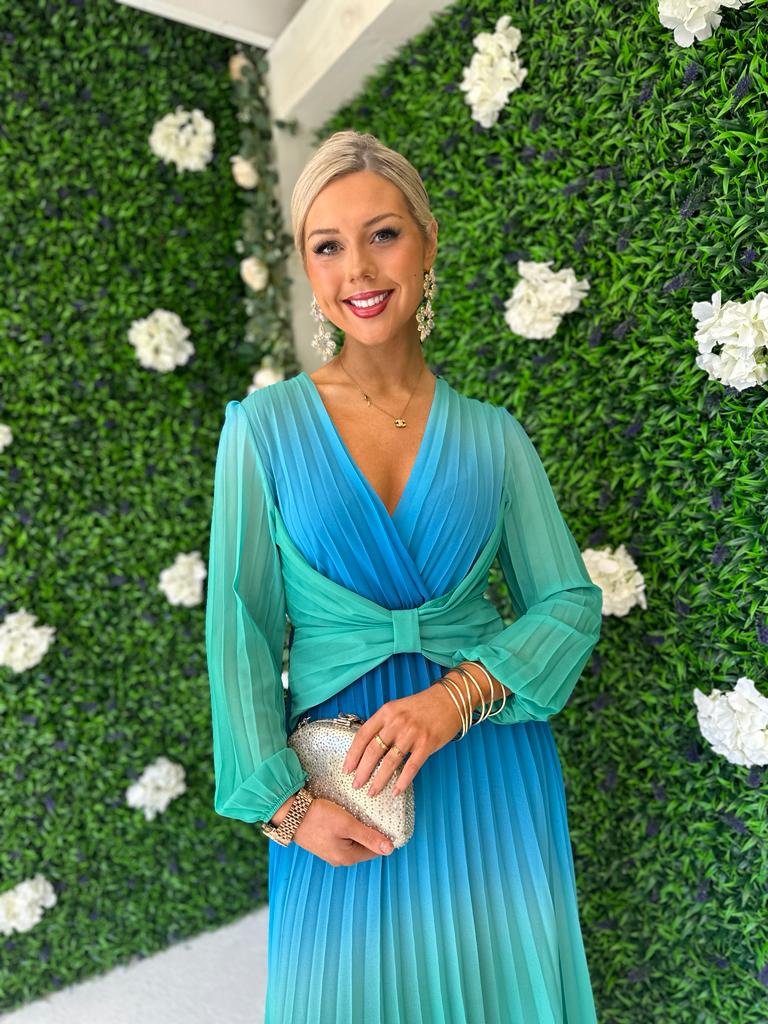 Blair Ombre Pleat Maxi Dress Aqua
