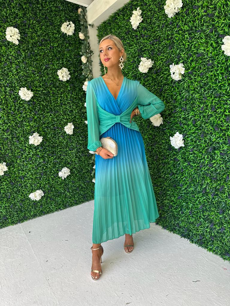Blair Ombre Pleat Maxi Dress Aqua