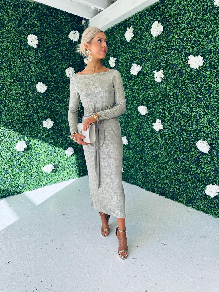 Raven Tie Knot Midi Dress Gold
