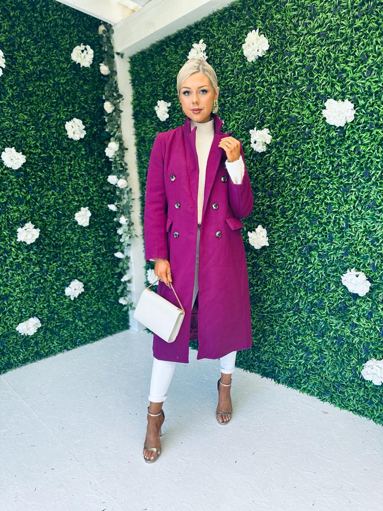 Rachel Double Breasted Coat Plum