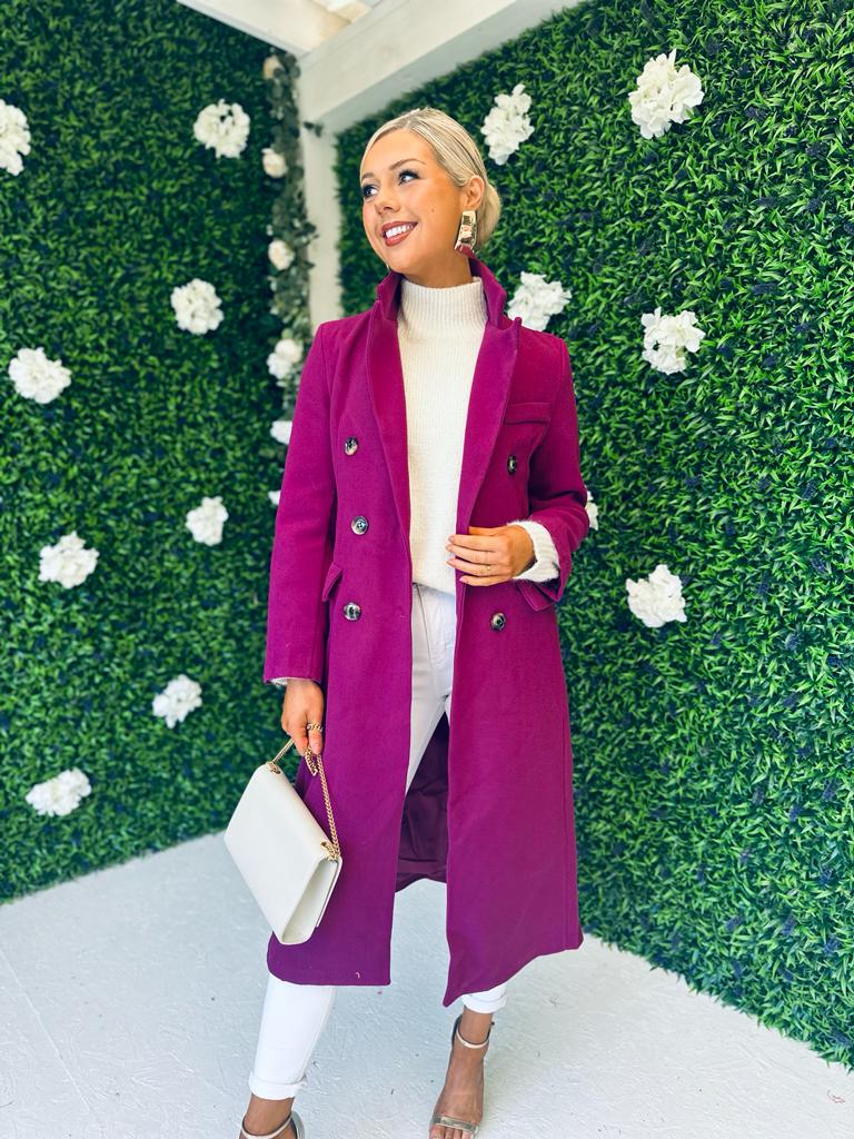 Rachel Double Breasted Coat Plum