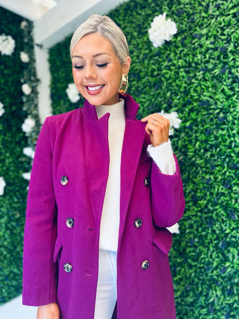 Rachel Double Breasted Coat Plum