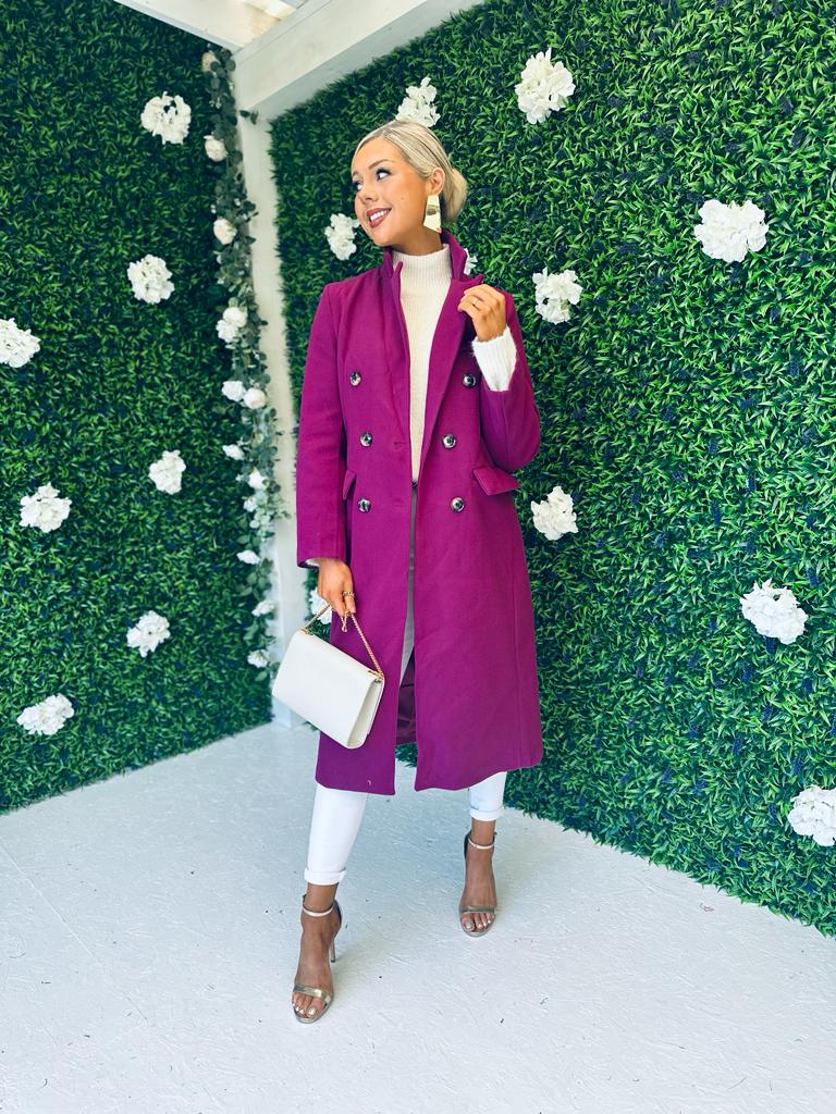 Rachel Double Breasted Coat Plum