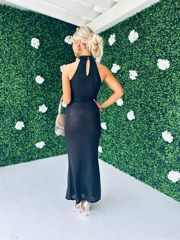 Helena Halterneck Midi Dress Black