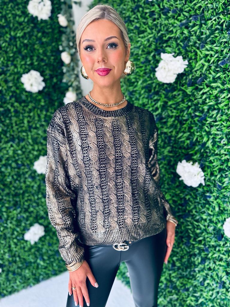 Joey Gold Effect Knit Jumper Black