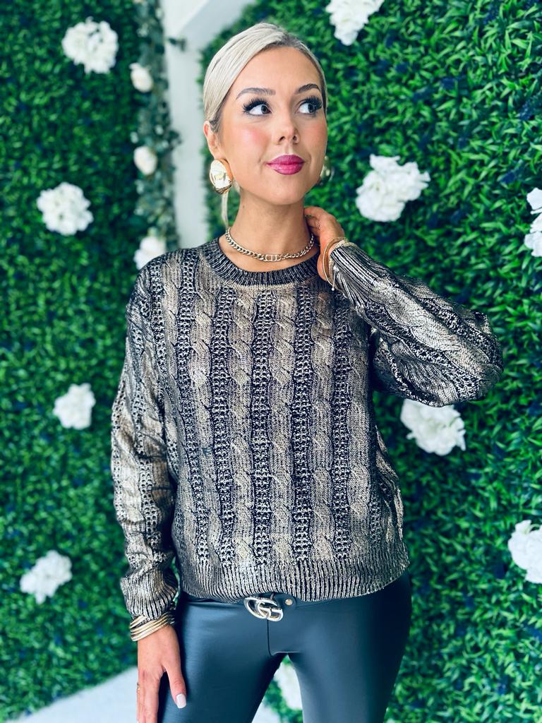 Joey Gold Effect Knit Jumper Black