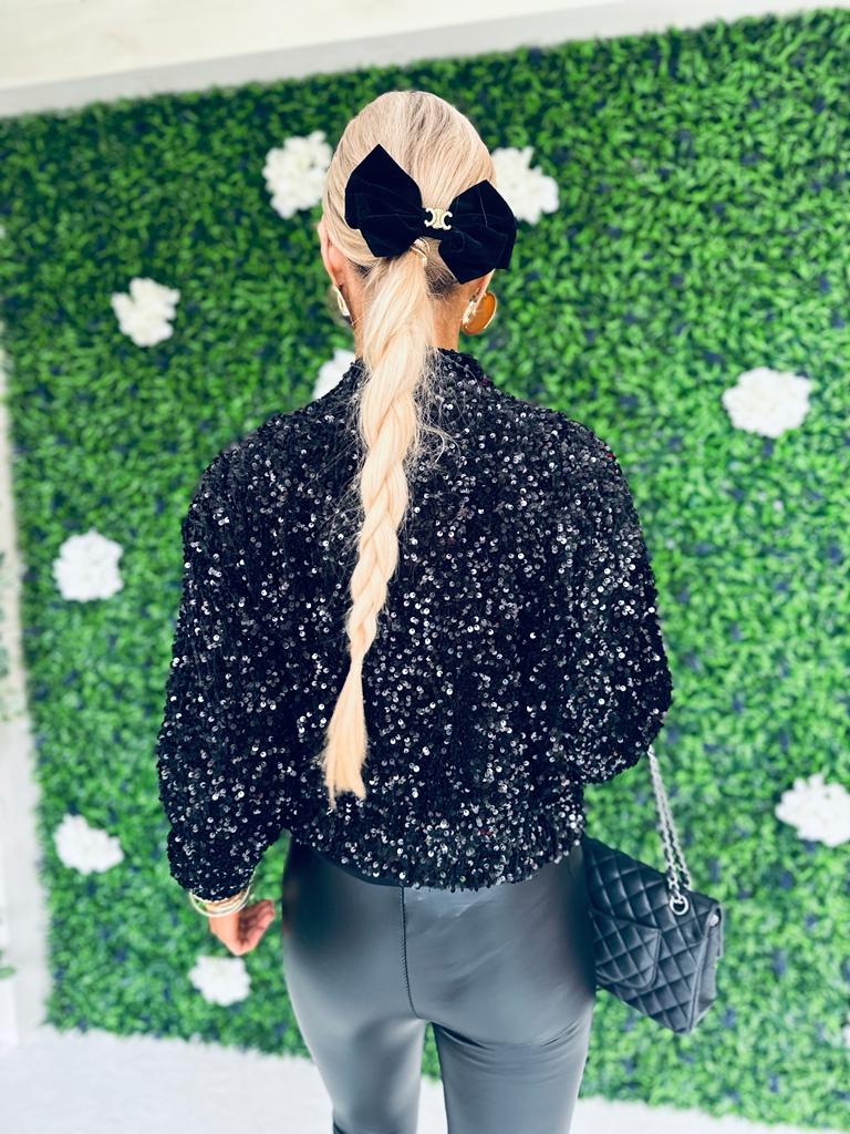 Jack Sequin Bomber Jacket Black