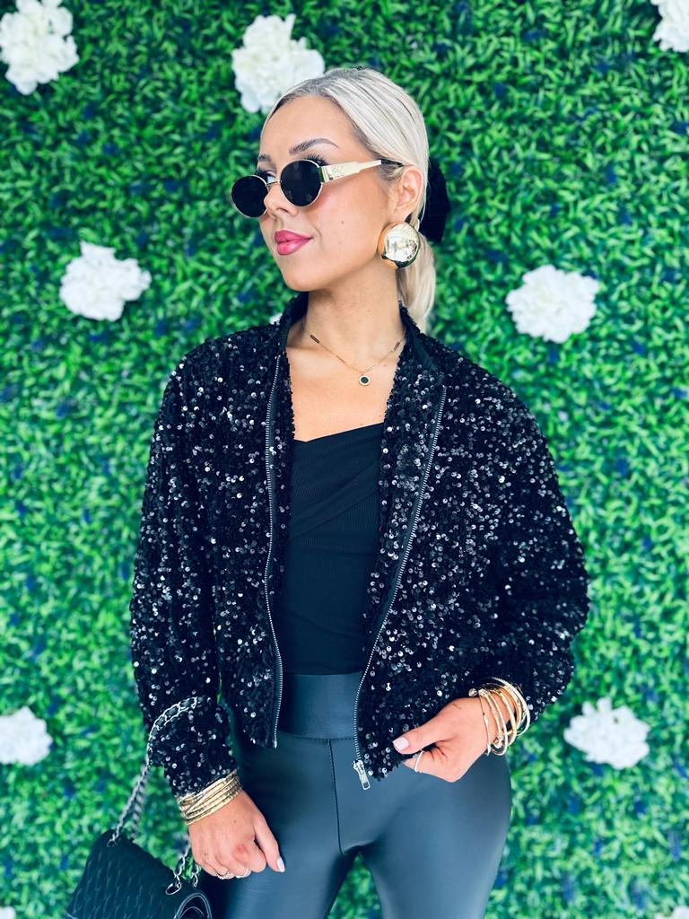 Jack Sequin Bomber Jacket Black