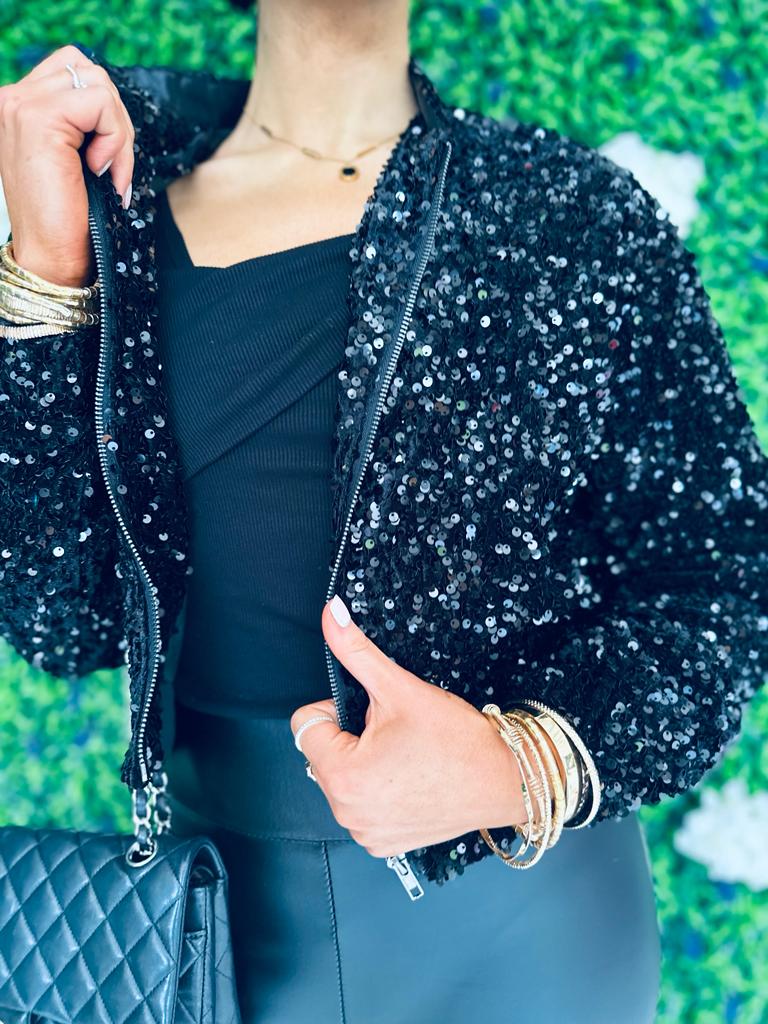 Jack Sequin Bomber Jacket Black