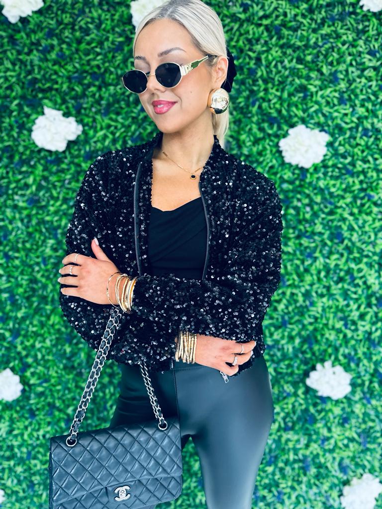 Jack Sequin Bomber Jacket Black