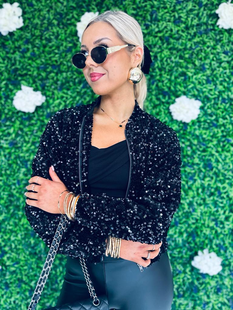 Jack Sequin Bomber Jacket Black