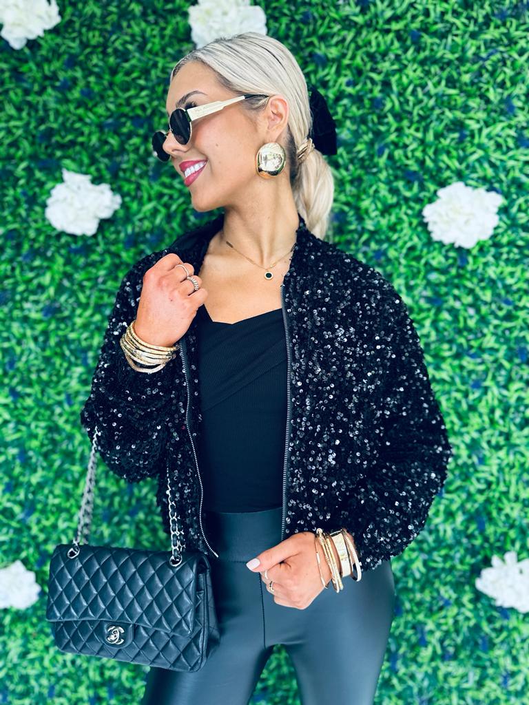 Jack Sequin Bomber Jacket Black