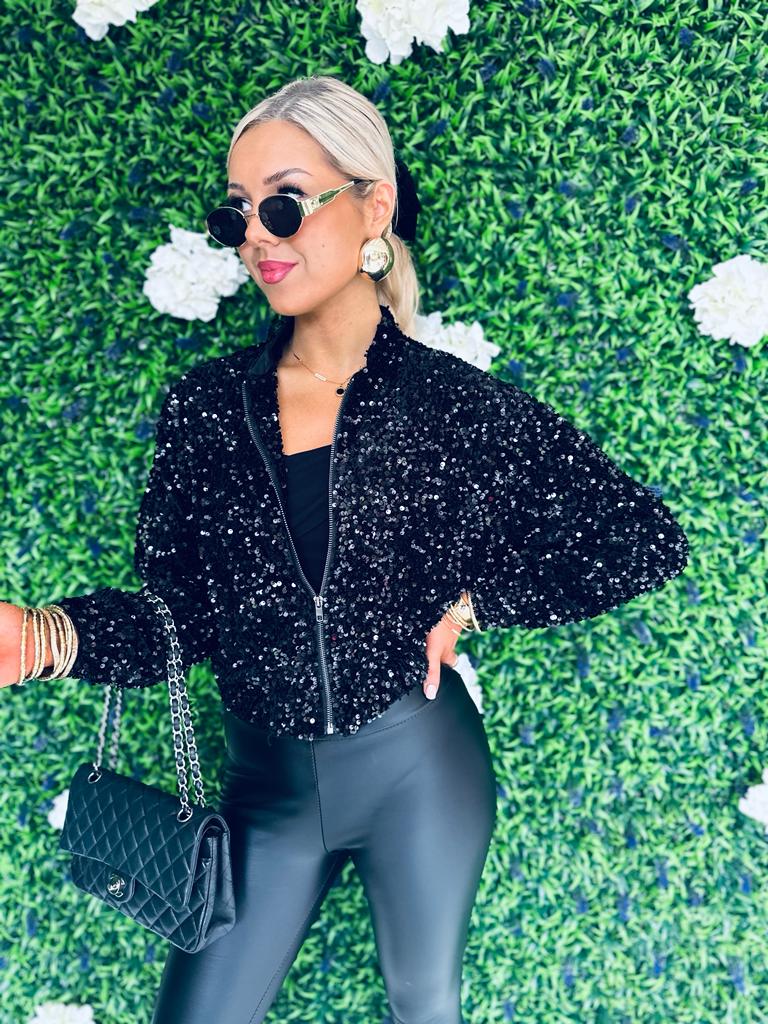 Jack Sequin Bomber Jacket Black