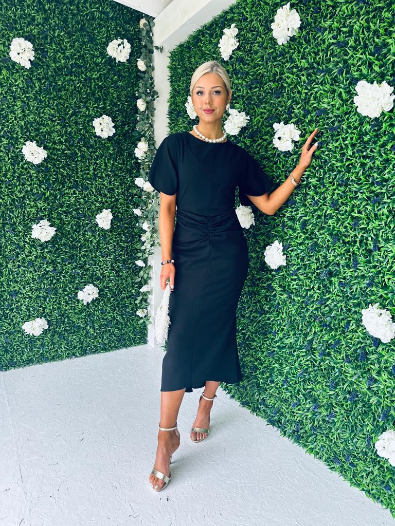Cleo Ruched Detail Midi Dress Black