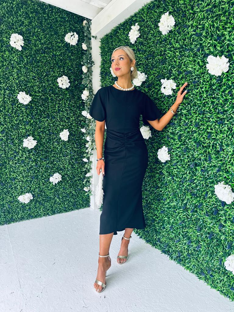 Cleo Ruched Detail Midi Dress Black