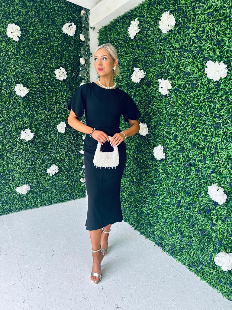 Cleo Ruched Detail Midi Dress Black