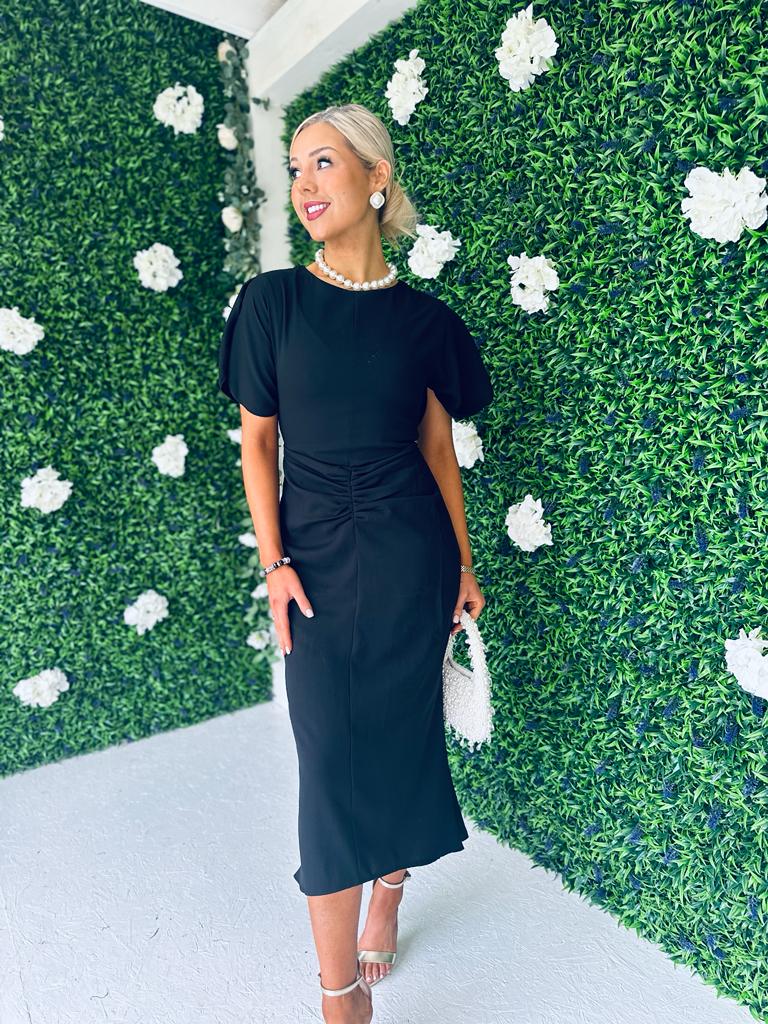 Cleo Ruched Detail Midi Dress Black