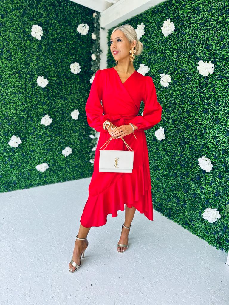 Kerri Hem Detail Wrap Dress Rouge
