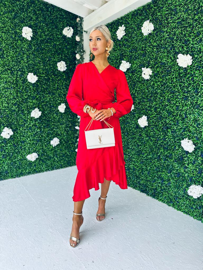 Kerri Hem Detail Wrap Dress Rouge