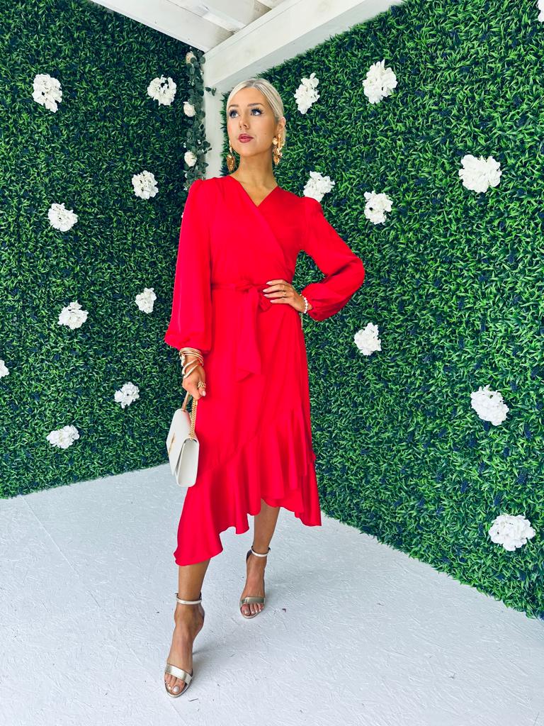 Kerri Hem Detail Wrap Dress Rouge
