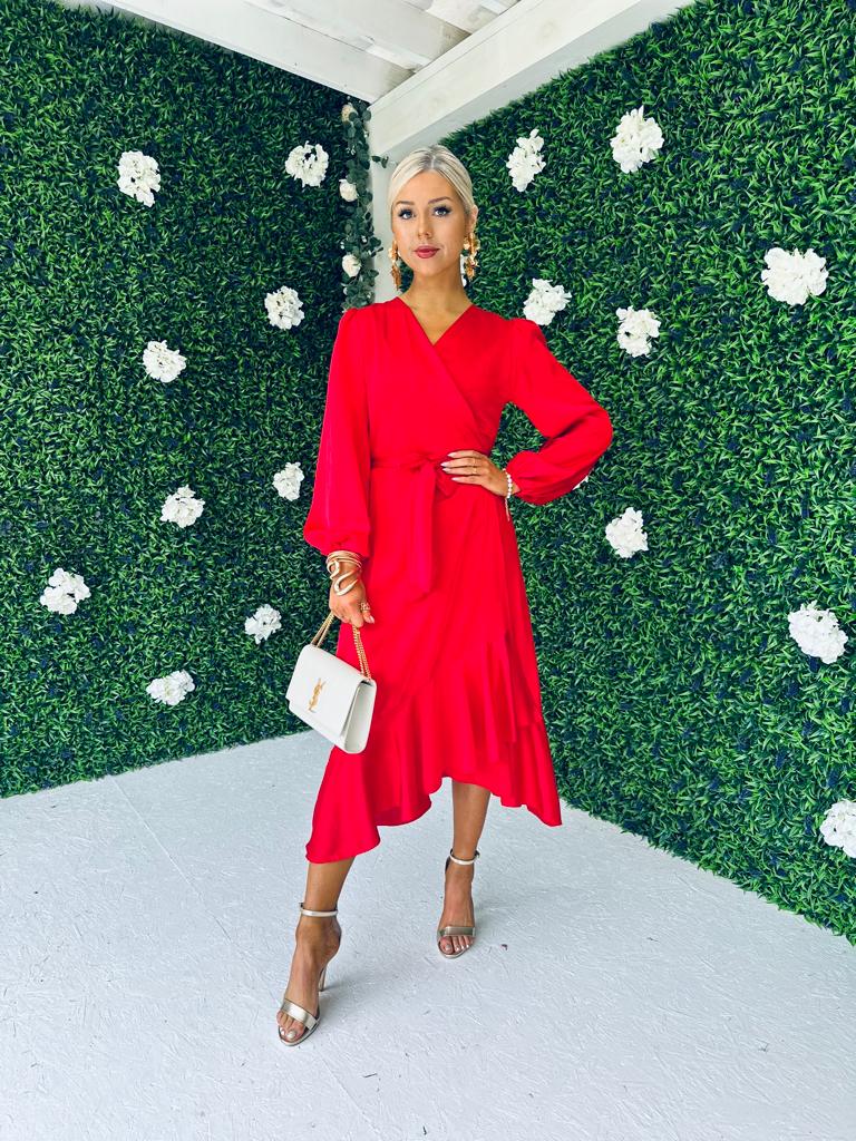Kerri Hem Detail Wrap Dress Rouge