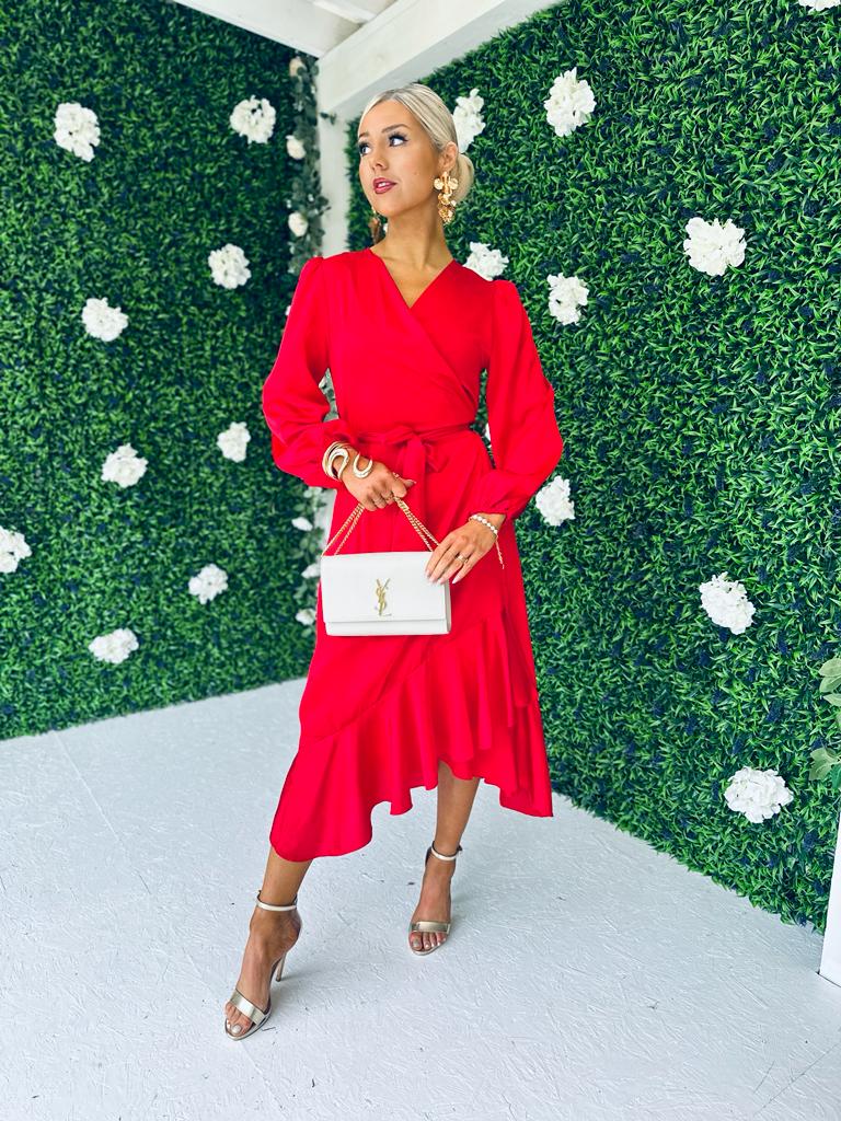 Kerri Hem Detail Wrap Dress Rouge