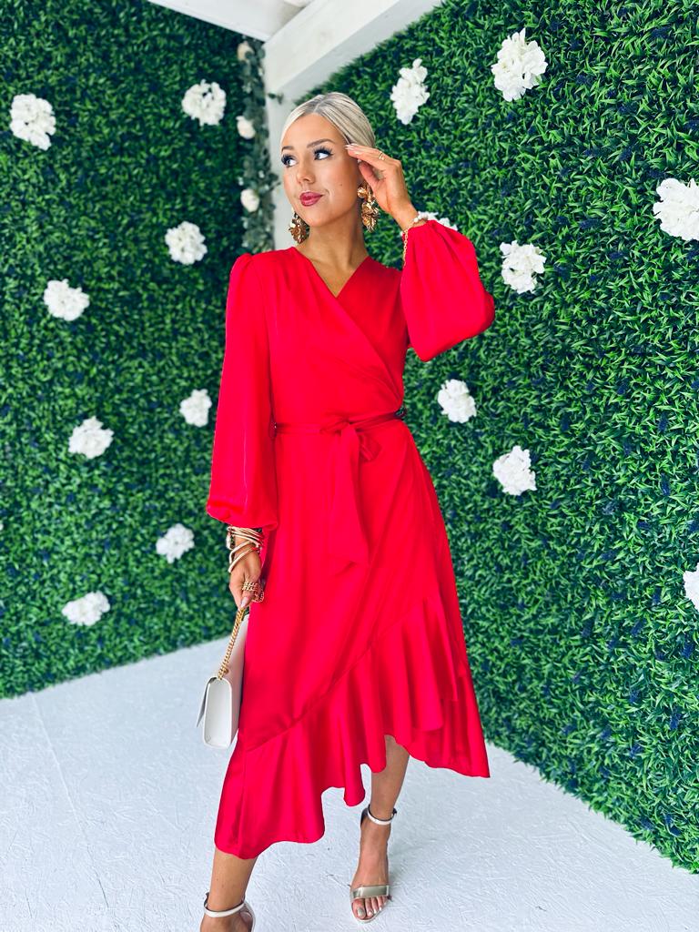 Kerri Hem Detail Wrap Dress Rouge