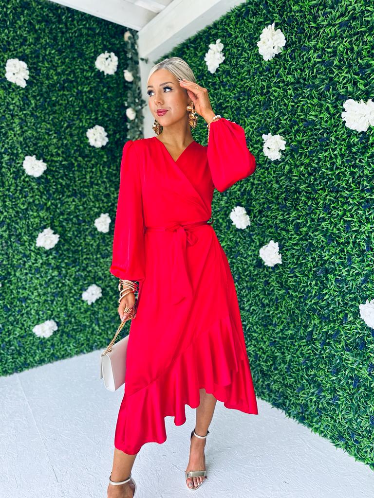 Kerri Hem Detail Wrap Dress Rouge
