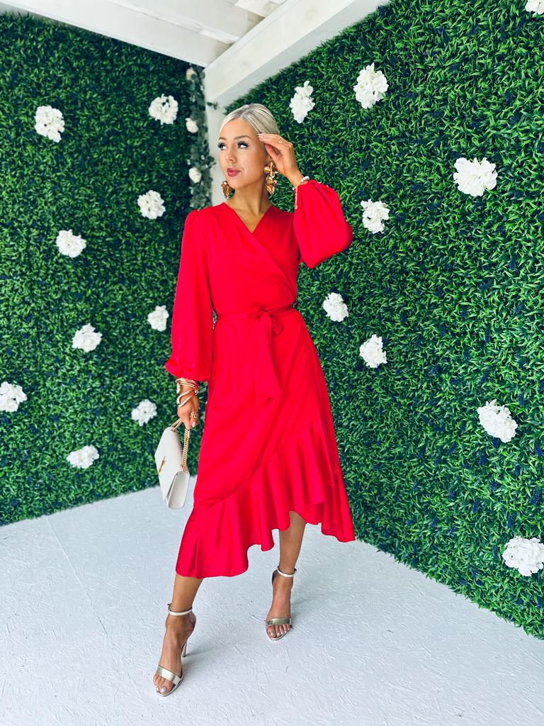 Kerri Hem Detail Wrap Dress Rouge