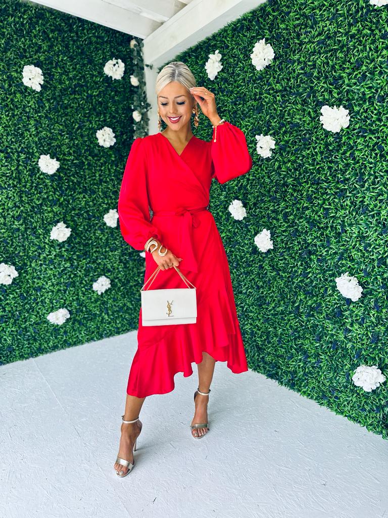 Kerri Hem Detail Wrap Dress Rouge