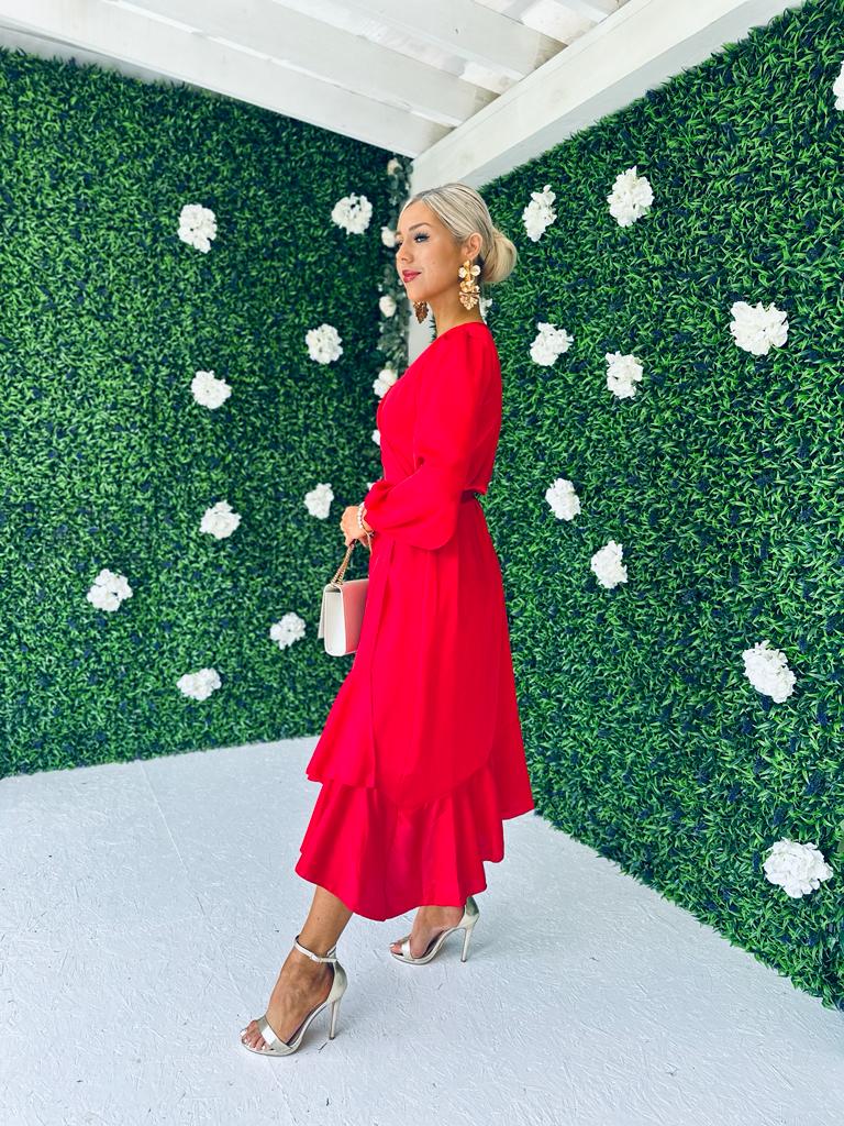 Kerri Hem Detail Wrap Dress Rouge