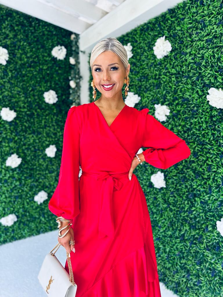 Kerri Hem Detail Wrap Dress Rouge