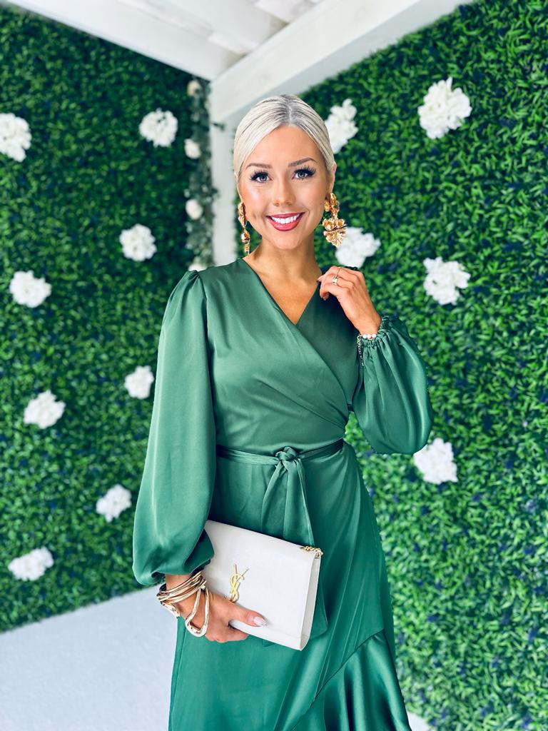 Kerri Hem Detail Wrap Dress Forest