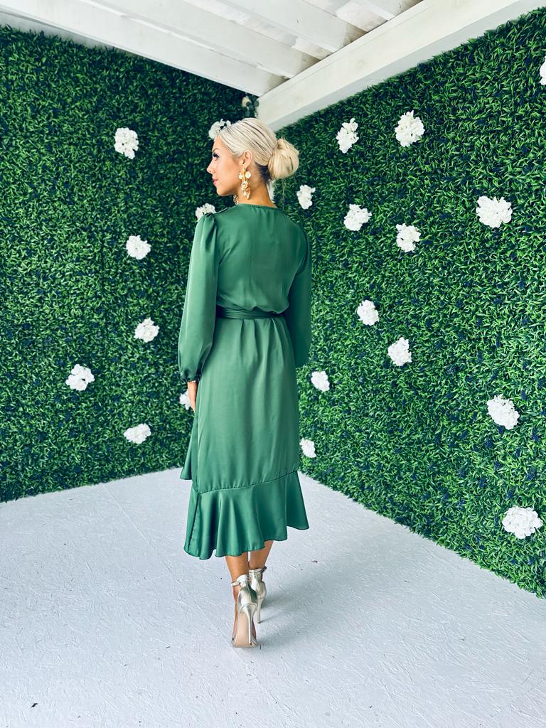 Kerri Hem Detail Wrap Dress Forest