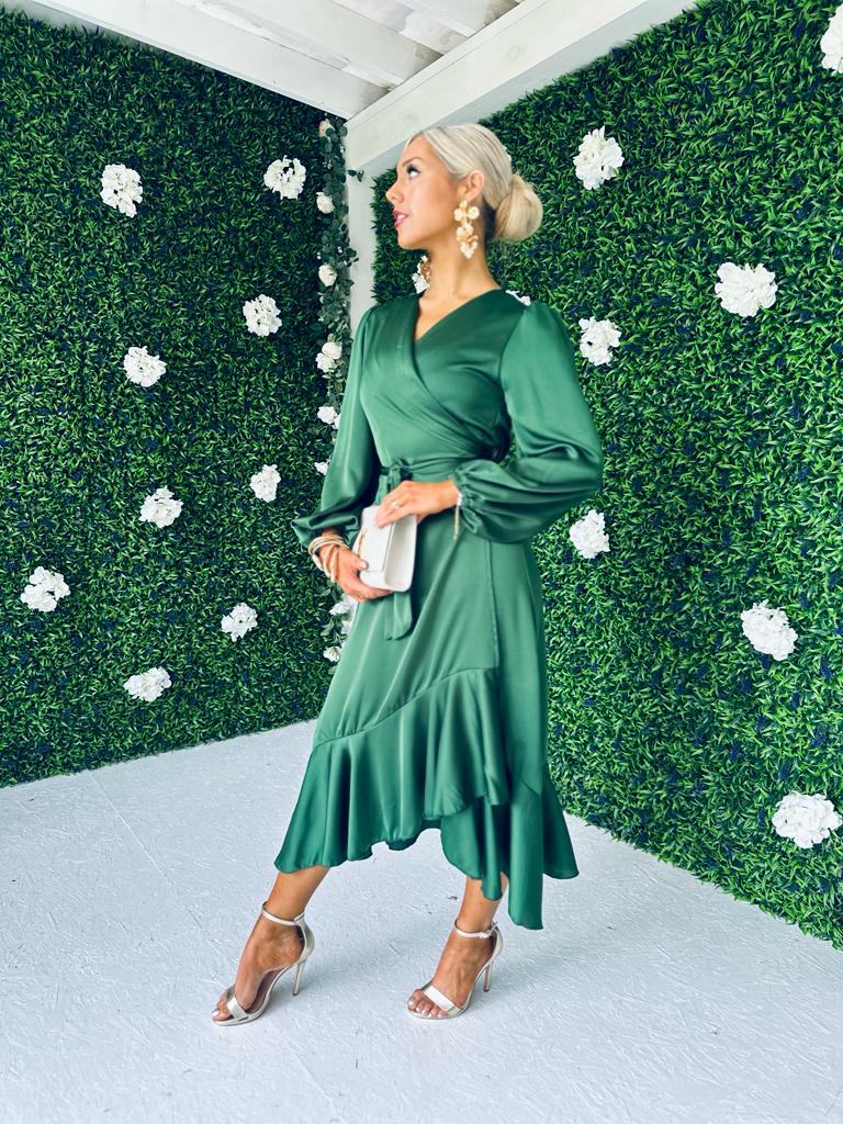 Kerri Hem Detail Wrap Dress Forest