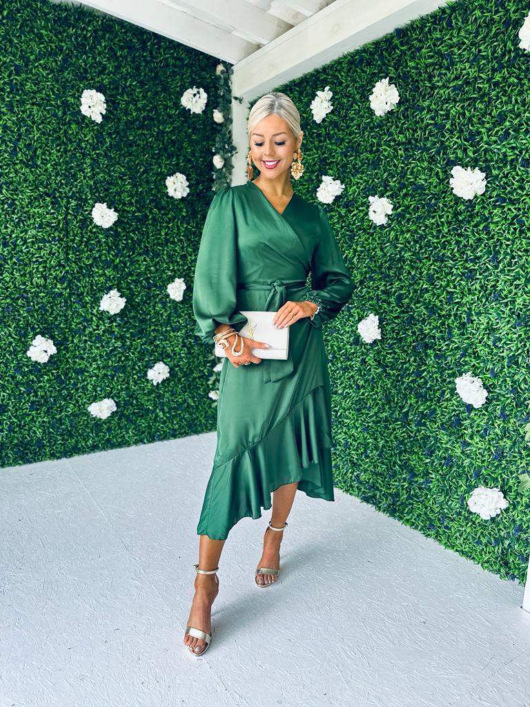 Kerri Hem Detail Wrap Dress Forest