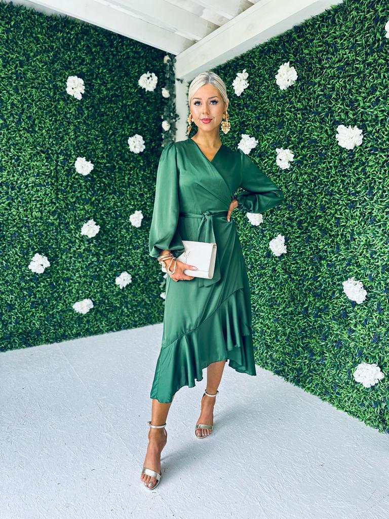 Kerri Hem Detail Wrap Dress Forest