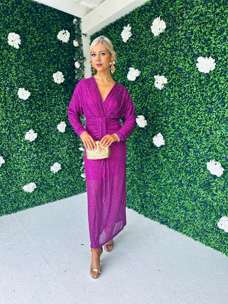 Morgan Sequin Occasion Dress Orchid