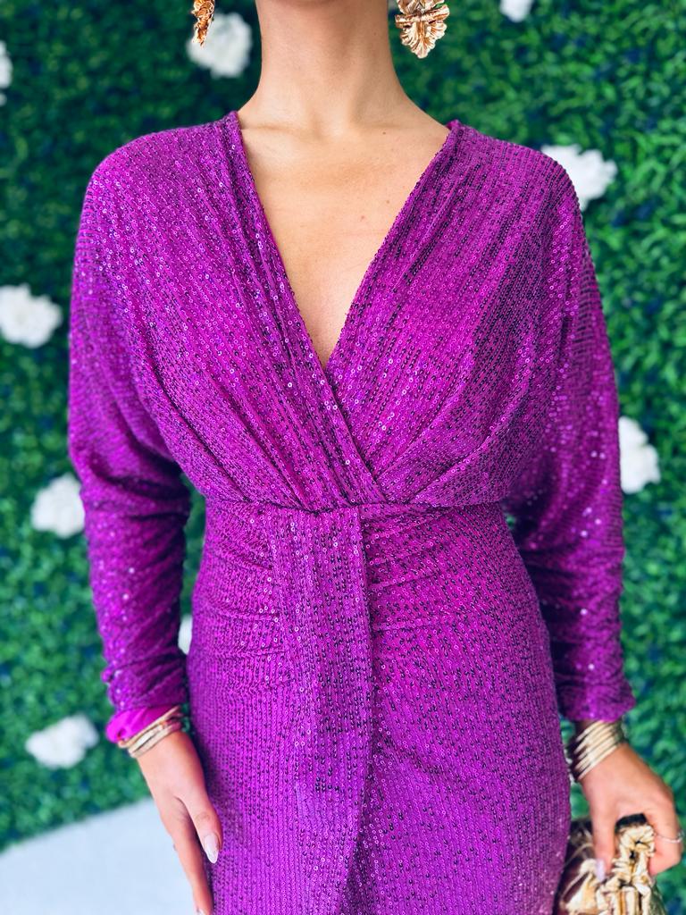 Morgan Sequin Occasion Dress Orchid