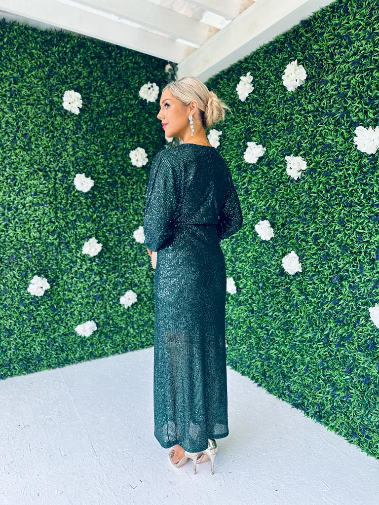 Morgan Sequin Occasion Dress Forest