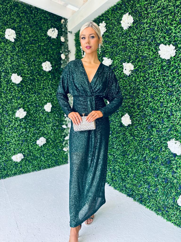 Morgan Sequin Occasion Dress Forest