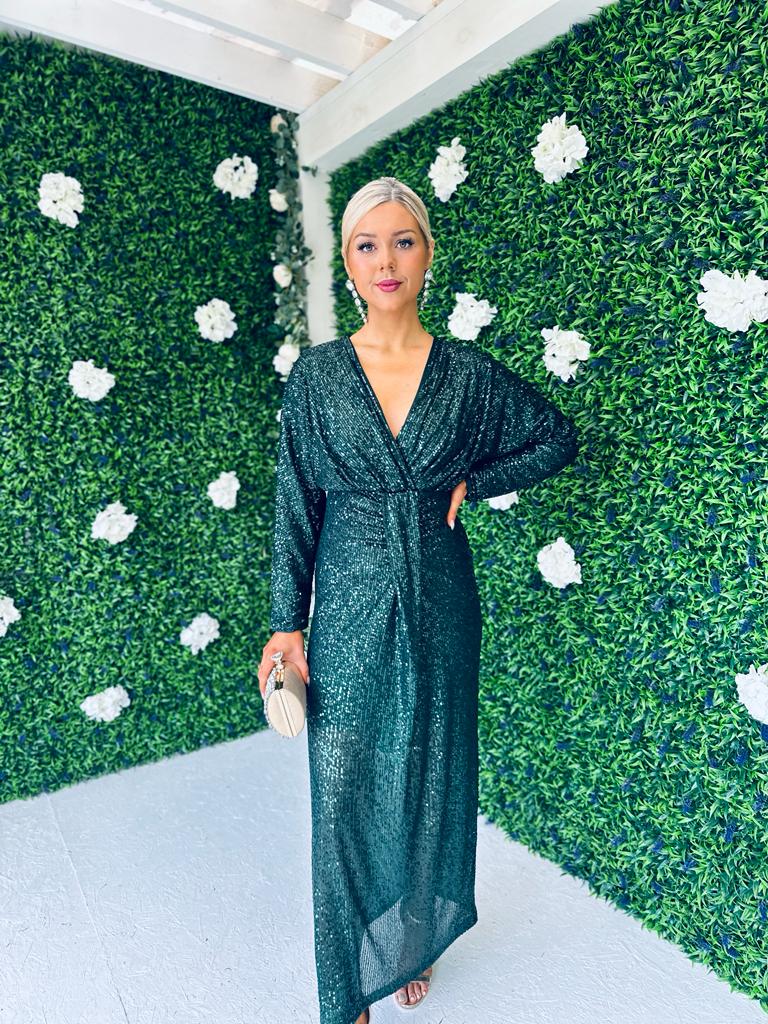 Morgan Sequin Occasion Dress Forest