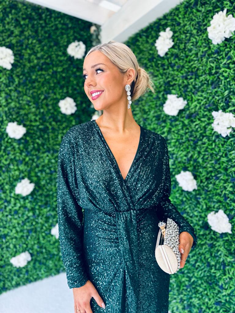 Morgan Sequin Occasion Dress Forest